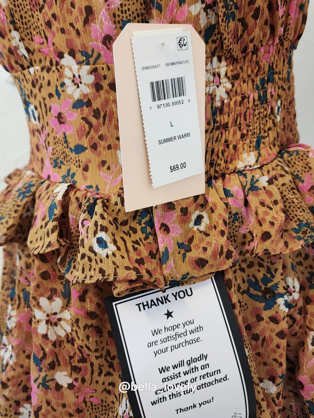 NWT Spring Floral Tiered Ruffle Mini Dress in Warm Brown Summer - Picture 3 of 8